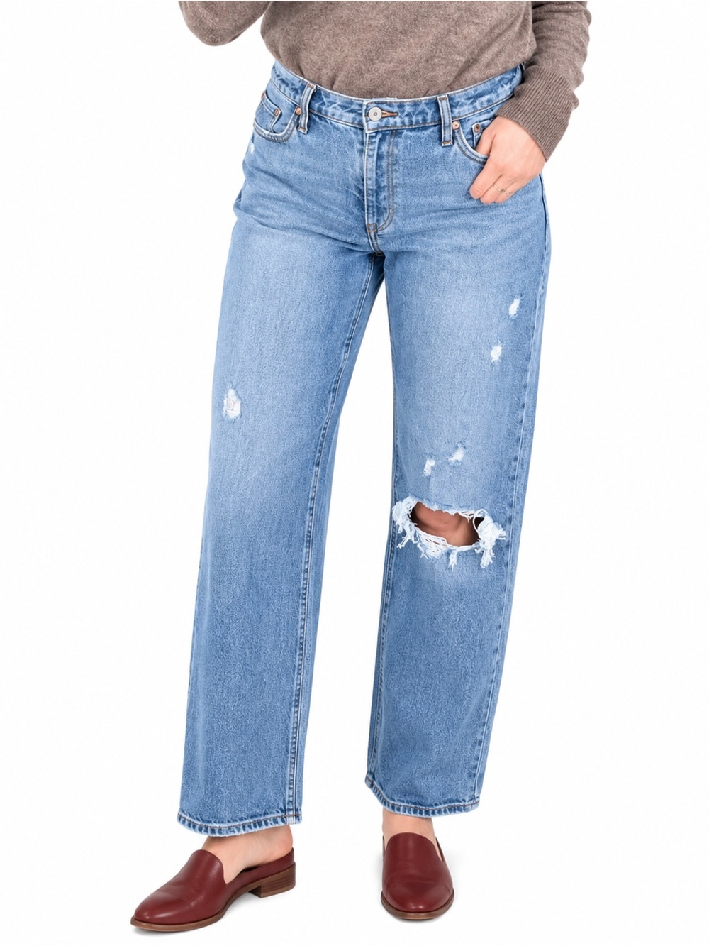 Abercrombie & Fitch curve love The Dad high rise busted knees jeans, size 2